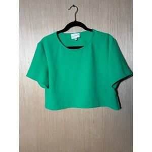 Lavender Brown Kelly Green Short Sleeve Crop Top Blouse Made in USA Womens Small